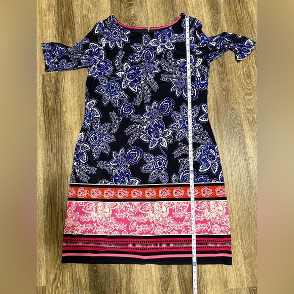 Eliza J Navy Blue Pink Bottom Floral Short Sleeve‎ Mod Retro Shift Dress sz:14 - Picture 6 of 6